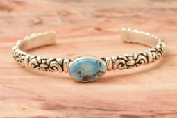 Genuine Golden Hill Turquoise Sterling Silver Bracelet